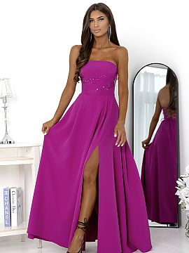 Long gown With You  Dazzling, long evening dress without straps, created for special occasions. The top of the dress is decorated with a subtle belt of shimmeri