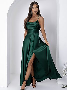 Long gown With You  The long dress with thin straps enchants with an elegant, feminine shape and meticulous details. The flowing neckline softly lays on the bus
