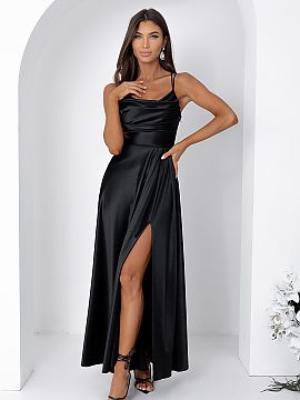 Long gown With You  The long dress with thin straps delights with an elegant, feminine form and well-thought-out details. The flowing neckline softly drapes ove