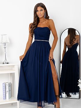 Long gown With You  Stunning, tulle, long strapless evening dress created for special occasions. The top of the dress is decorated with a subtle belt of shimmer
