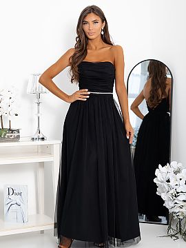 Long gown With You  Dazzling, tulle, long strapless evening dress, designed for special occasions. The top of the dress is decorated with a subtle belt of shimm