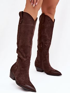 Heeled boots Step in style  Stylish women\'s cowboy boots made of eco suede are an absolute hit of the season! The model, set on a beveled heel and ending with a pointe