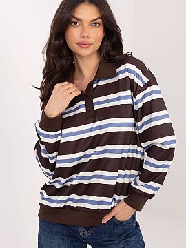 sweatshirt Italy Moda  Casual women\'s sweatshirt with a timeless and universal style, perfect for everyday styling. The model stands out with a trendy striped pat