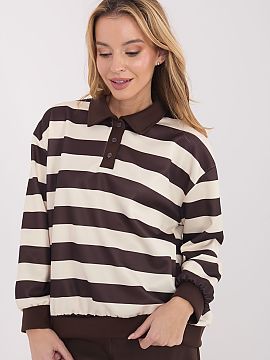 sweatshirt Italy Moda  Casual women\'s sweatshirt with a timeless and universal style, perfect for everyday styling. The model stands out with a trendy striped pat