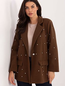 Jacket Italy Moda  Stylish women\'s blazer with an elegant style, created for special occasions and party outfits. The model stands out with its unique decorat