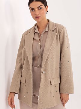 Jacket Italy Moda  Stylish women\'s blazer with an elegant style, created for special occasions and party outfits. The model stands out with unique embellishme