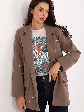 Jacket Italy Moda  Stylish women\'s blazer with an elegant style, designed for formal occasions and party outfits. The model stands out with its unique embelli