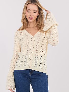 Cardigan Factory Price  Stylish women\'s boho sweater, perfect for everyday styling. The model stands out with an eye-catching openwork pattern that gives the whole