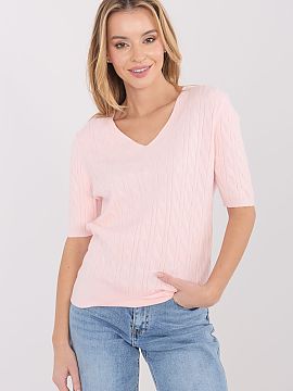 Short sleeve sweater Factory Price  Casual women\'s sweater made of an elastic blend of viscose, polyester, and polyamide, which ensures comfort and lightness of wearing. The V