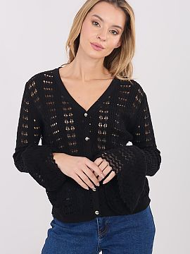 Cardigan Factory Price  Stylish women\'s boho sweater, perfect for everyday styling. The model stands out with an elegant openwork pattern that gives lightness, sub