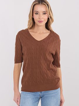 Short sleeve sweater Factory Price  Casual women\'s sweater made of a stretchy blend of viscose, polyester, and polyamide, which provides comfort and lightness when worn. The V
