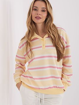 sweatshirt Italy Moda  Casual women\'s sweatshirt with a timeless and universal style, perfect for everyday styling. The model stands out with a trendy striped pat