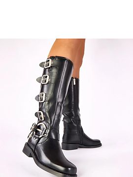 Kozaki Solea  Black flat-heeled boots adorned with Taliba buckles are the perfect choice for women who value comfort, style, and timeless elegance. These 