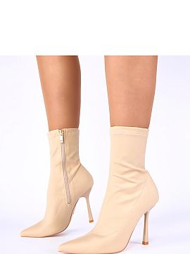 Heeled boots Solea  Discover a unique style and feminine elegance by choosing beige satin stiletto ankle boots Loreen from Gemre. It\'s a proposition for women 
