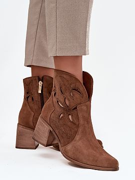 Heeled boots Step in style  Women\'s ankle boots made of natural suede are a proposal that combines elegance with a trendy accent. They stand out with their lacy finish