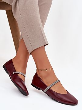 Balerinki Step in style  Women\'s ballet flats made of eco leather. Set on a flat heel. Rounded toes. There are two decorative straps with shiny zircons on the inste