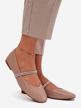 Balerinki Step in style  Women\'s ballet flats made of eco leather. Set on a flat heel. Rounded toes. There are two decorative straps with shiny zircons on the inste
