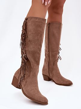 Heeled boots Step in style  Women\'s boots made of eco suede are a stylish proposition for colder days. The model set on a low, cut heel provides comfort and stability,