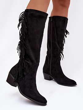 Heeled boots Step in style  Women\'s boots made of eco-suede are a stylish proposition for cooler days. The model, set on a low, beveled heel, ensures comfort and stabi