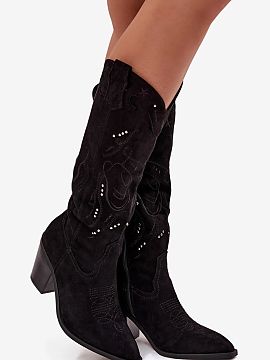 Heeled boots Step in style  Women\'s cowboy-style boots, made of eco suede, are a proposal that combines classic with a fashionable, distinctive character. Set on a sta