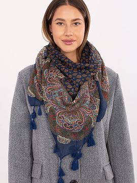 Scarf AT  Scarf with an interesting print and fringes is a fashionable and versatile accessory that will add character to any outfit. The eye-catching