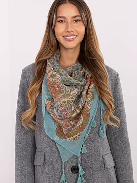 Scarf AT  Scarf with an interesting print and fringes is a fashionable and versatile accessory that will add character to any outfit. The eye-catching