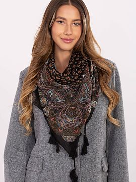 Neckerchief AT  Scarf with an interesting print and fringes is a fashionable and versatile accessory that will add character to any outfit. The eye-catching
