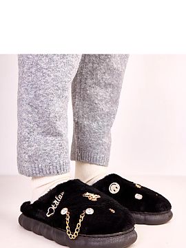 Slippers Solea  Black covered slippers with decorations Tracy are the perfect choice for those who value comfort, style, and functionality in everyday life.