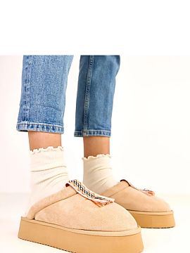 Slippers Solea  Light beige covered slippers with a colorful insert Sarah are the perfect choice for those who value comfort, warmth, and style at home. Mad
