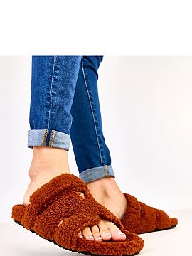 Slippers Solea  Brown furry slippers with an open front Felissa are the perfect choice for those who value the combination of comfort, style, and cozy warmt