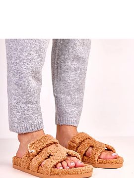 Slippers Solea  Light brown fur slippers with an open front Greigan are the perfect choice for those who value comfort, warmth, and a fashionable look in th