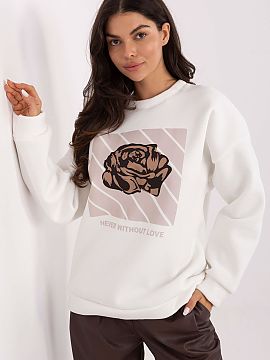 sweatshirt Italy Moda  Stylish women\'s sweatshirt in a casual version is a comfortable option for everyday outings. The model with a print and inscriptions on the