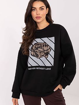 sweatshirt Italy Moda  Stylish women\'s sweatshirt in a casual edition is a comfortable proposition for everyday outings. A model with a print and slogans on the f