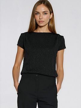 Blouse Nife  Stylish blouse with a fitted fit, which effectively emphasizes the silhouette. Made of soft knit fabric decorated with black sequins, it giv