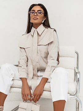long sleeve shirt LaBalancia  We offer the MILO shirt in an elegant beige color with a delicate stripe, which will work perfectly for many occasions. It is made of high-q