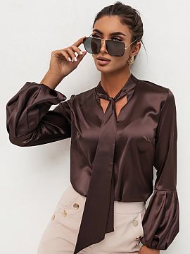 long sleeve shirt LaBalancia  The elegant satin shirt VIVIENNE in a brown shade is a perfect choice for women looking for a combination of style and comfort. Made of high
