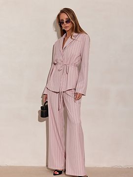 Women's pants Roco Fashion  Elegant women\'s trousers with wide legs and subtle, vertical stripes stand out with a timeless cut that optically elongates the silhouette 