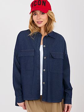 long sleeve shirt Italy Moda  Stylish women\'s denim shirt in a loose, casual style, perfect for everyday occasions. Made of high-quality blend of cotton, elastane, and p