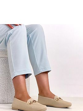 Moccasins Solea  Stylish moccasins with a golden decoration on the front are a perfect combination of comfort and subtle elegance. Made of high-quality fabri