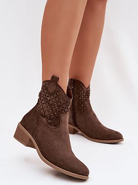 Heel boots Step in style  Stylish openwork ankle boots for women by JEZZI are a fashionable proposition for the transitional season. Made of eco suede. The openwork u