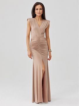 Long dress Roco Fashion  The elegant maxi dress with a fitted silhouette beautifully emphasizes the figure, while the ruching at the waist nicely accentuates its sha