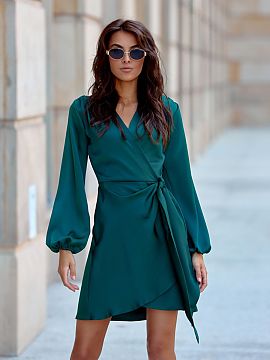Formal dress Roco Fashion  Dress made of soft, satin material, which gives it an exceptionally elegant character. The wrap-around style with a tie at the waist beautif