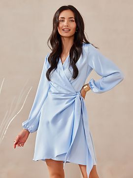 Formal dress Roco Fashion  Dress made of soft, satin material, which gives it an exceptionally elegant character. The wrap style with a tie at the waist beautifully em