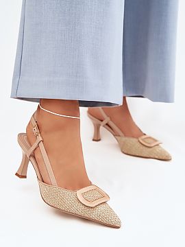 Heeled sandals Step in style  Women\'s sandals made of a combination of eco-leather and synthetic material are a stylish proposal for feminine stylizations. Pointed toes 