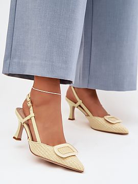 Heeled sandals Step in style  Women\'s sandals made of a combination of eco-leather and synthetic material are a stylish proposition for feminine stylizations. Pointed to