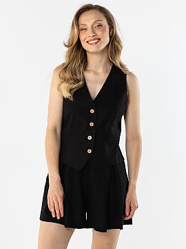 Vest awama  Stylish linen vest with a fitted lining, feminine cut, which perfectly complements summer stylizations. The V-neck model beautifully slims t
