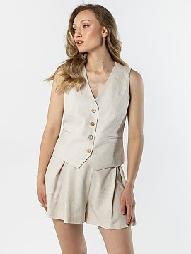 Vest awama  Stylish linen vest with a fitted lining, feminine cut that complements summer stylizations perfectly. The V-neckline beautifully elongates t