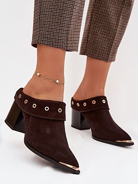 Slippers Step in style  Women\'s sandals made of natural suede are a unique proposal for women who like fashion accents inspired by the western style. Soft leather 