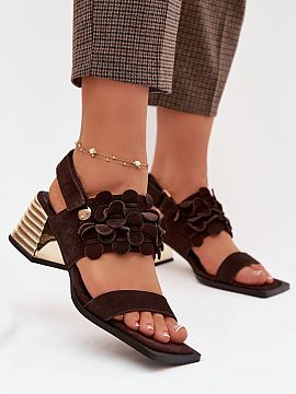 Heeled sandals Step in style  Elegant women\'s sandals made of natural suede leather are a perfect choice for special occasions such as weddings, family gatherings, or ev