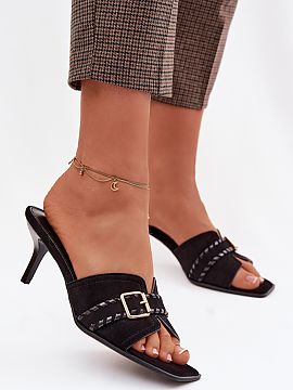 Heeled sandals Step in style  Women\'s sandals made of eco-suede are an elegant proposal with a feminine character. The model set on a slender stiletto heel subtly slims 